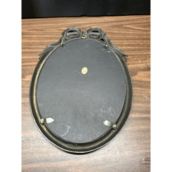 Vintage Andrea By Sadek Oval Wall Mirror Metal Frame With Bow At Top 13” 1940s - Picture 4 of 8